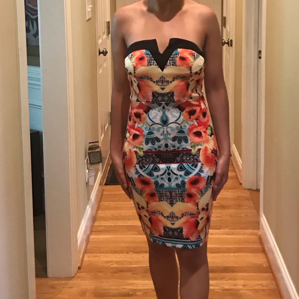Orange multi color floral Bisou Bisou dress